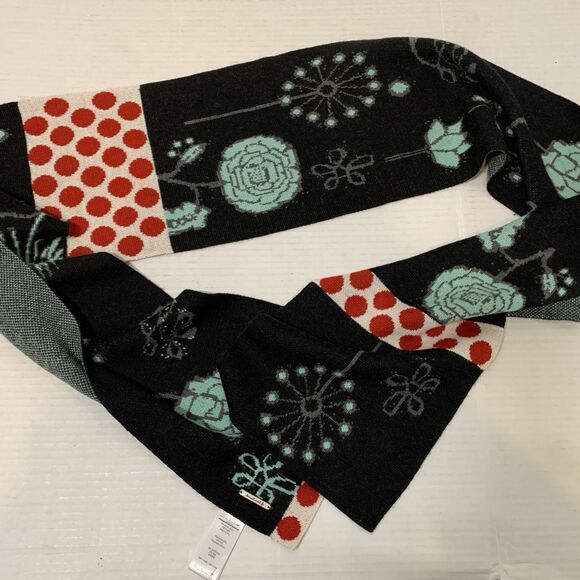 Smartwool Scarf Merino Wool Blend Teal Black Red Flowers 78” Long - Picture 4 of 5